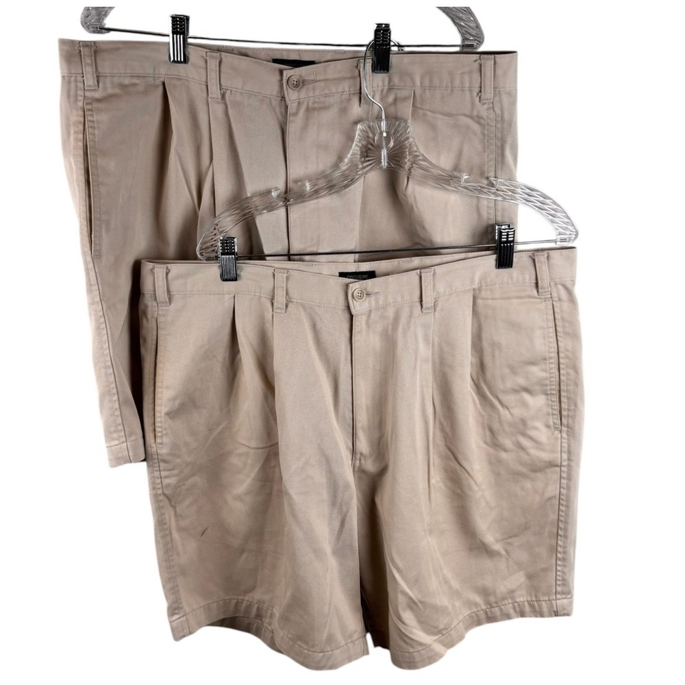 2 PAIR LOT - Dockers Mens 38 Go Khaki Pleated Shorts 100% Cotton Stain Defender‎